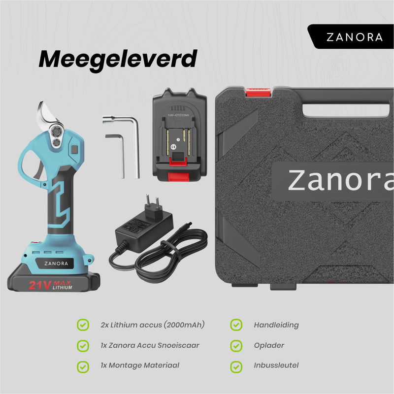 Zanora Elektrische Snoeischaar - Op Batterij Inclusief 2x Accu op Batterij - 30mm